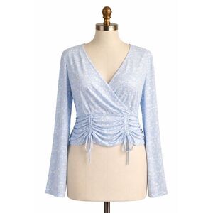 No Boundaries XXL Blue Floral Wrap Ruched Top Cottagecore Soft Girl Eco Chic